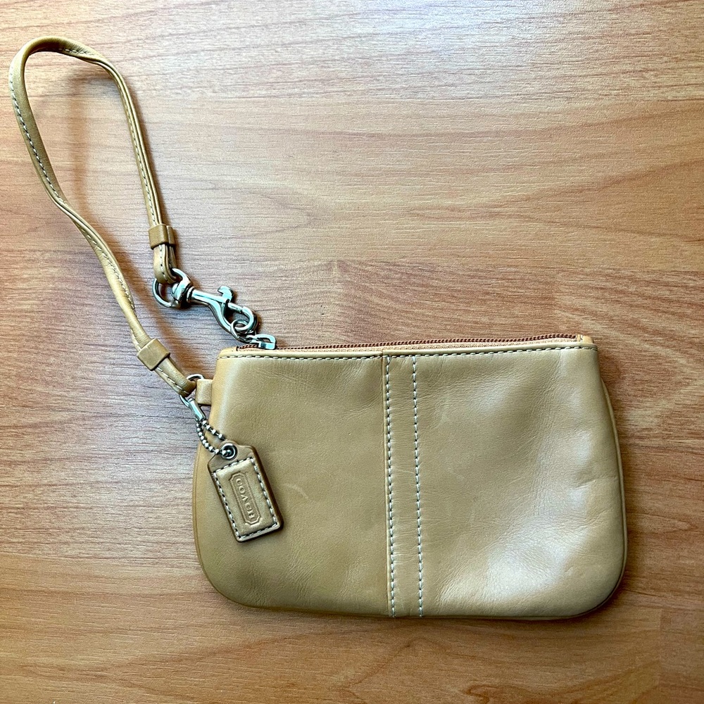 Coach tan wristlet clutch